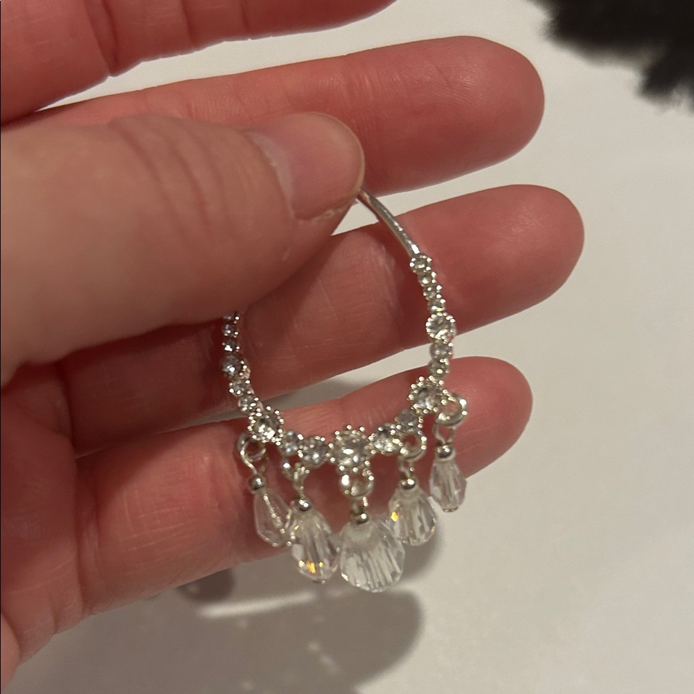 Silver Teardrop Crystal Dangle Earrings - Women Jewelry - Picture 4 of 5
